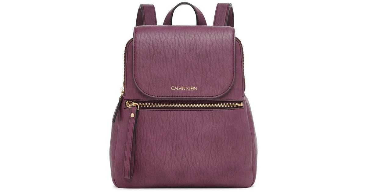 Calvin Klein Leather Reyna Novelty Key Item Flap Backpack in 