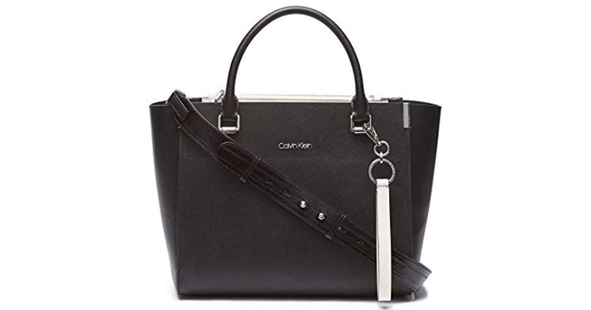 calvin klein raelynn saffiano leather satchel