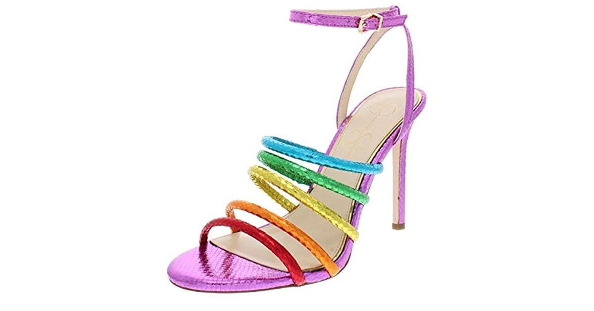 Jessica Simpson Joselle Metallic Rainbow Colorblock Strappy Sandals | Lyst