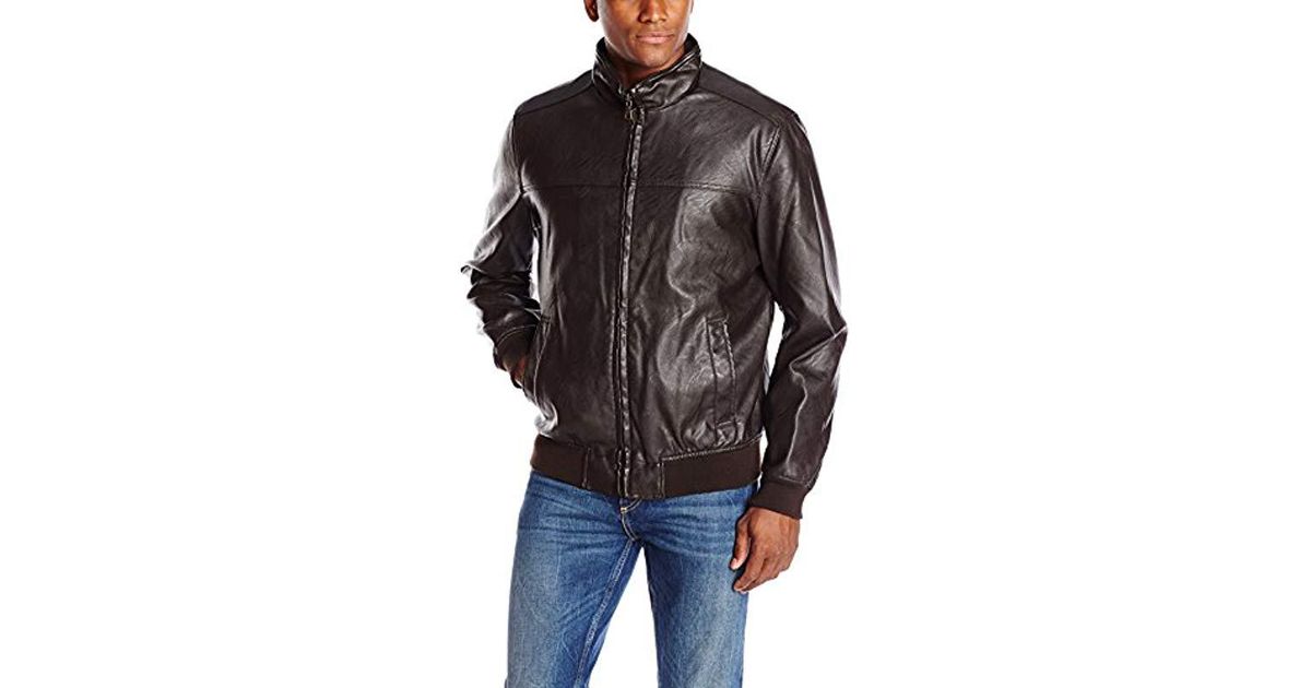 Tommy Hilfiger Faux Leather Stand Collar Bomber Jacket in Dark Brown  (Brown) for Men | Lyst