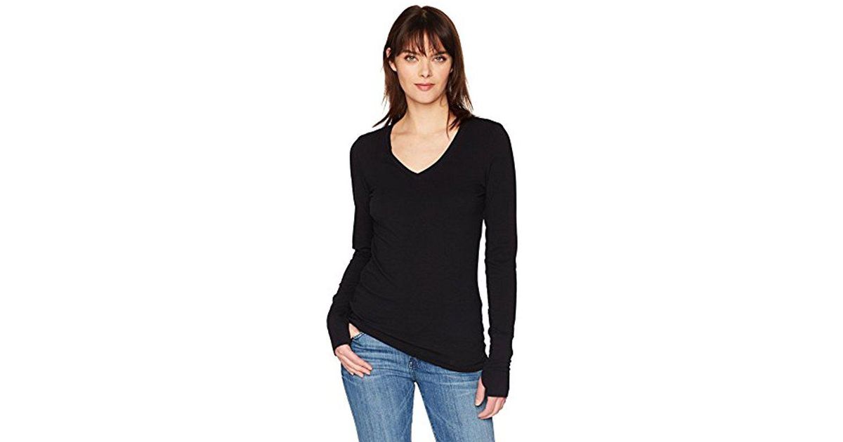 Michael Stars Womens Cotton Lycra Long Sleeve V-Neck with Thumbholes