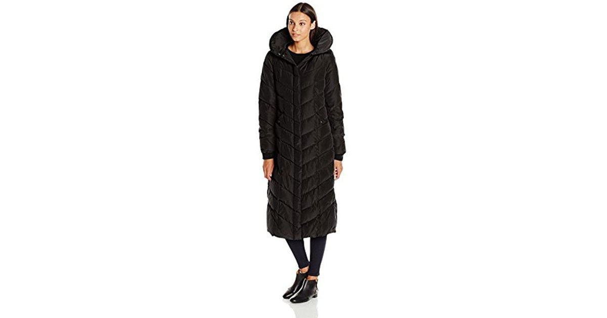 steve madden women's long chevron maxi puffer coat