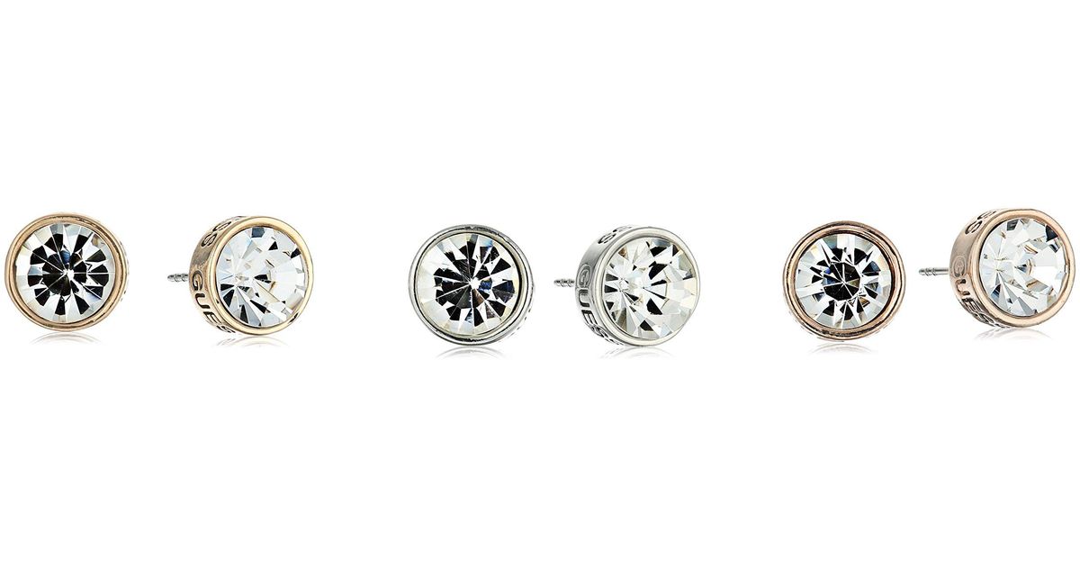 Guess "basic" Mixed Metal Crystal Trio Set Stud Earrings in Gold (Metallic)  - Save 20% - Lyst