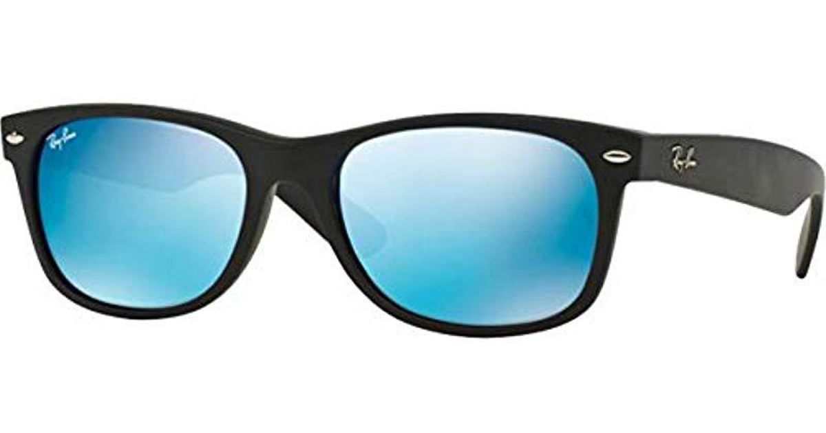 Ray Ban New Wayfarer Sunglasses In Rubber Black Grey Blue Mirror Rubber Black Grey Blue Mirror
