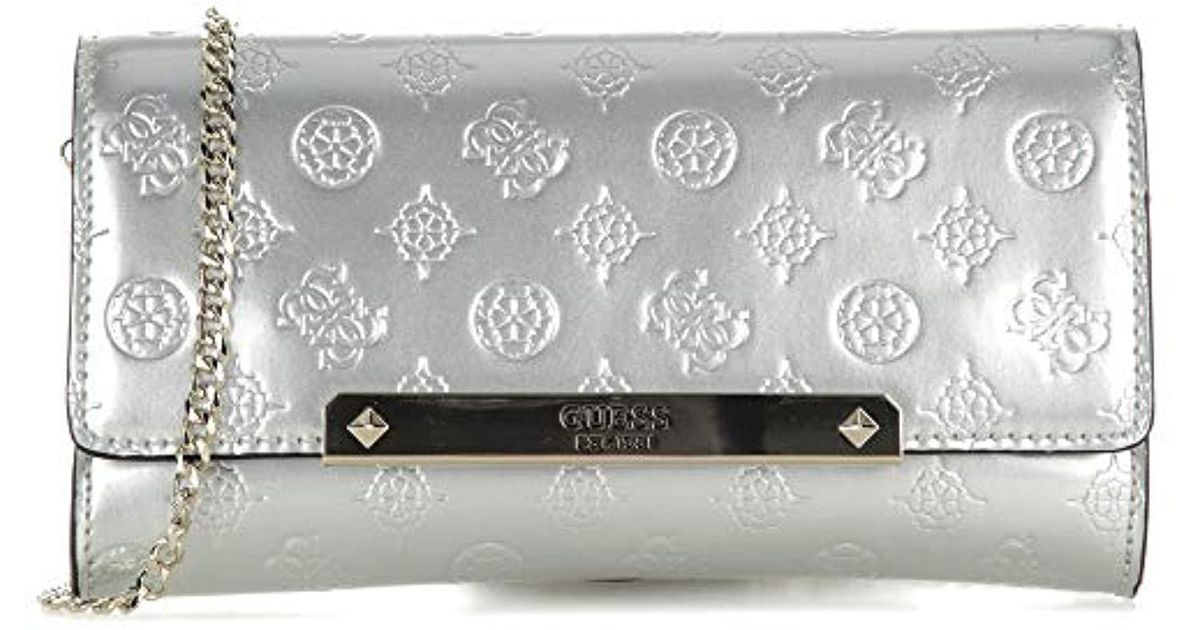 guess silver clutch bag
