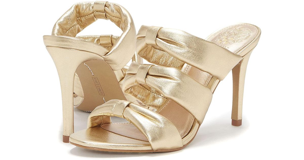 Vince Camuto Leather Thendie Slide Sandal Heeled in Egyptian Gold (Metallic) | Lyst