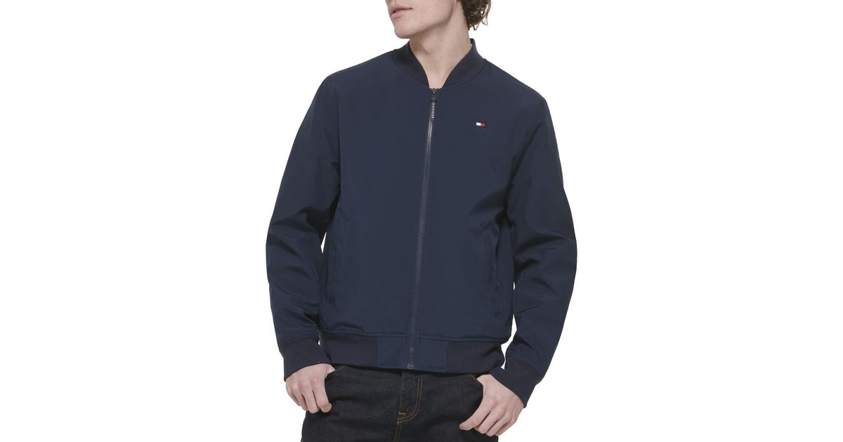 Tommy Hilfiger Lightweight Varsity Rib Knit Bomber Jacket in Blue for