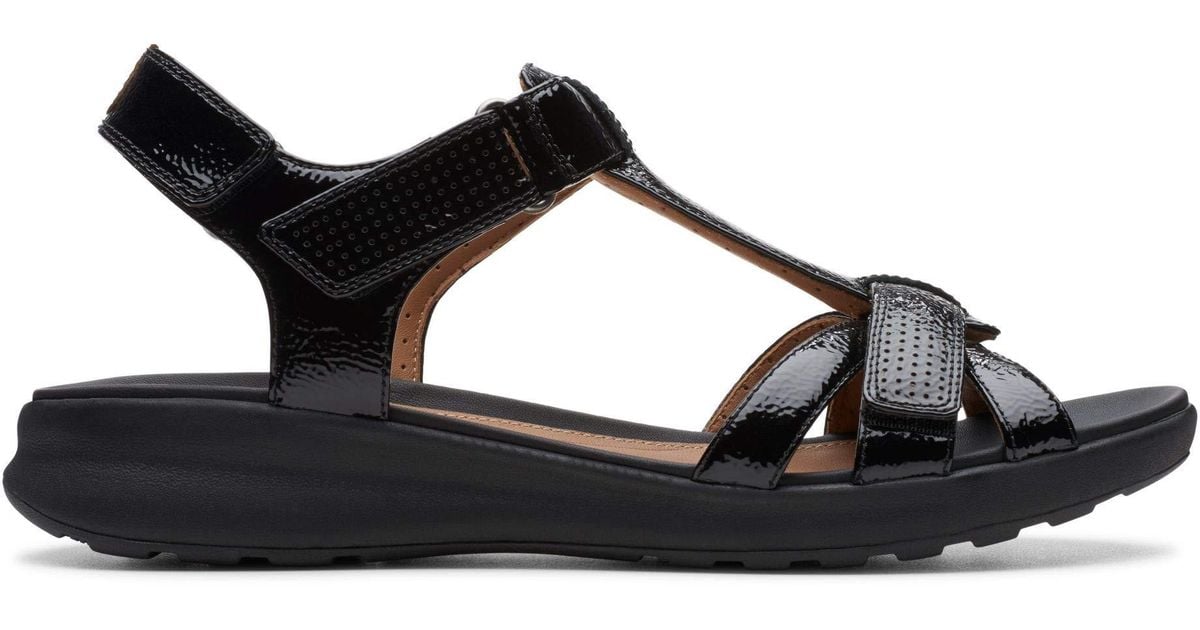 Clarks black patent sandals best sale