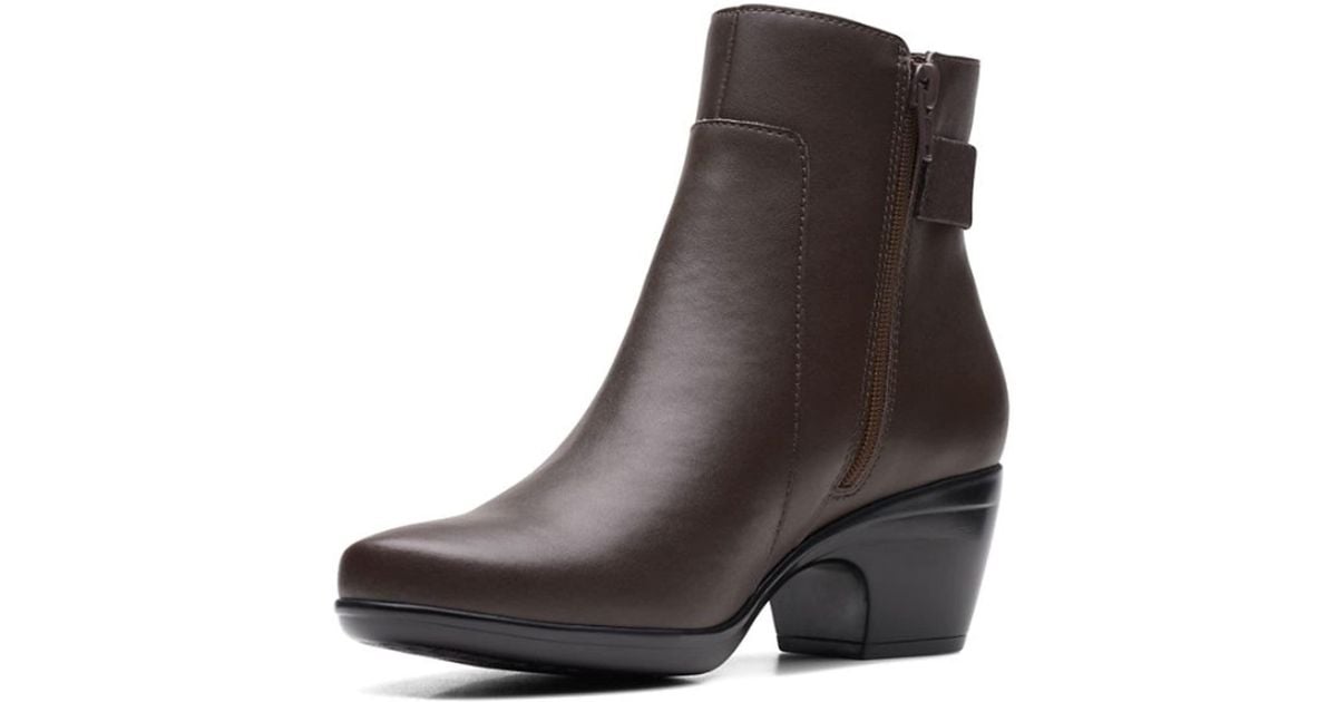 Clarks Leather Emily Holly Ankle Boot in Dark Brown Leather (Black