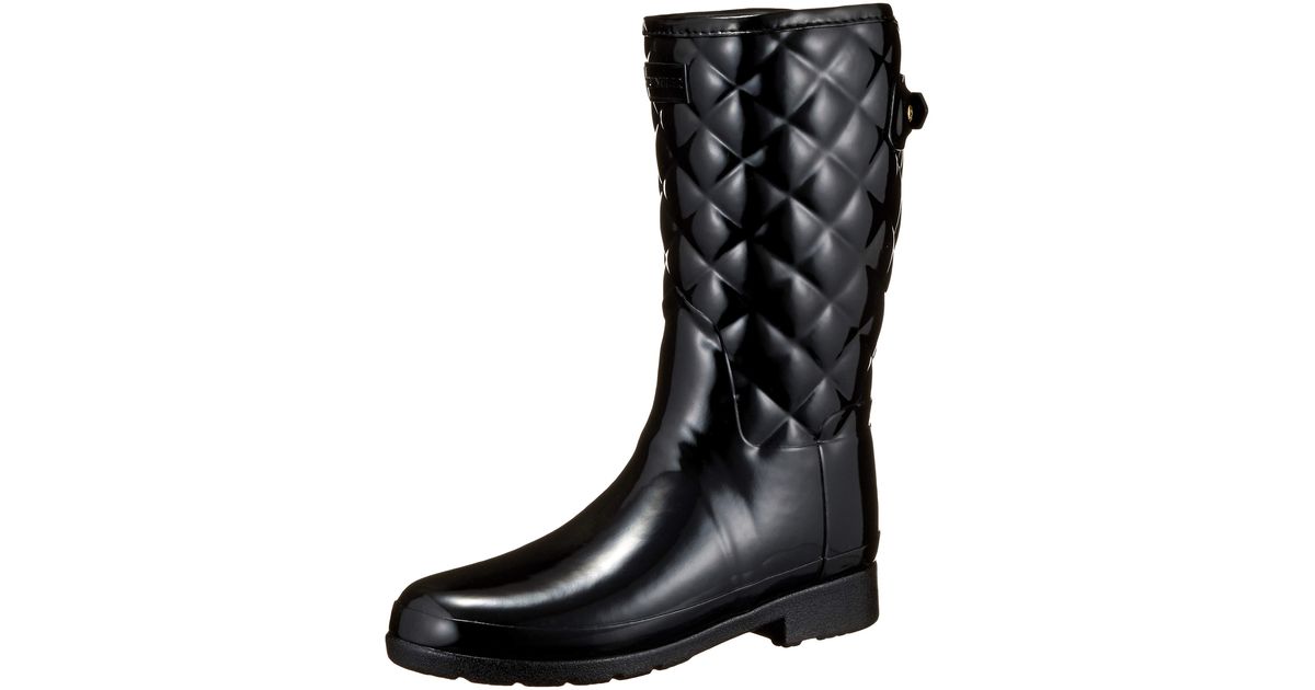 HUNTER Footwear Refined Short Quilted Gloss Rain Boot in Black Lyst