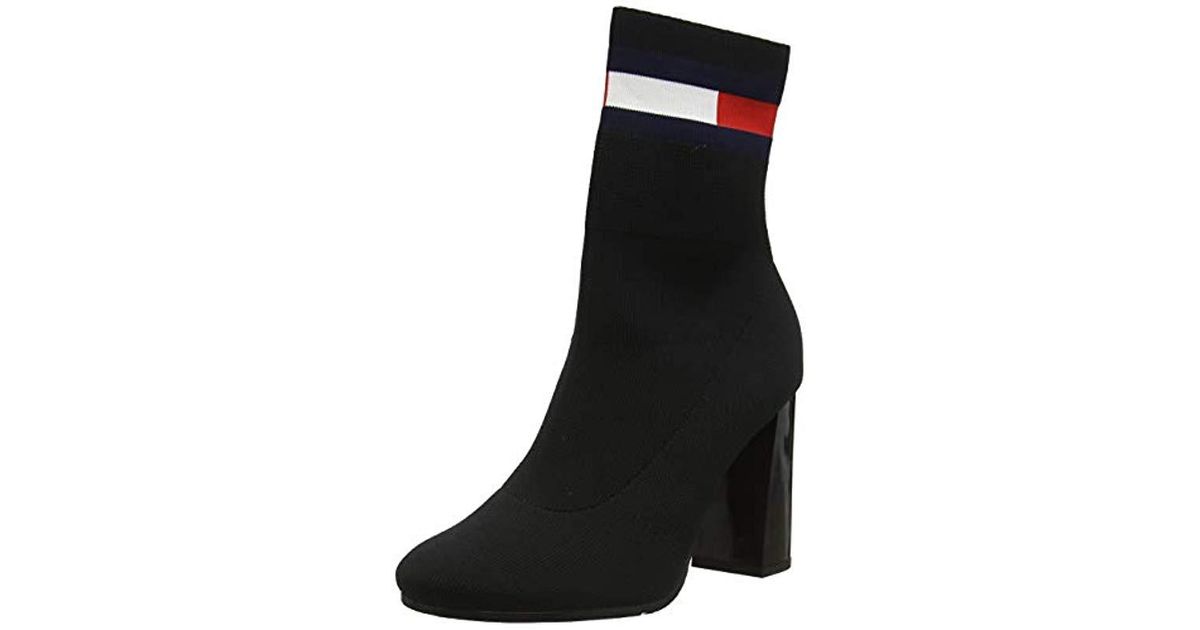 Tommy Hilfiger Womens Sock Heeled Boots Black | Lyst UK