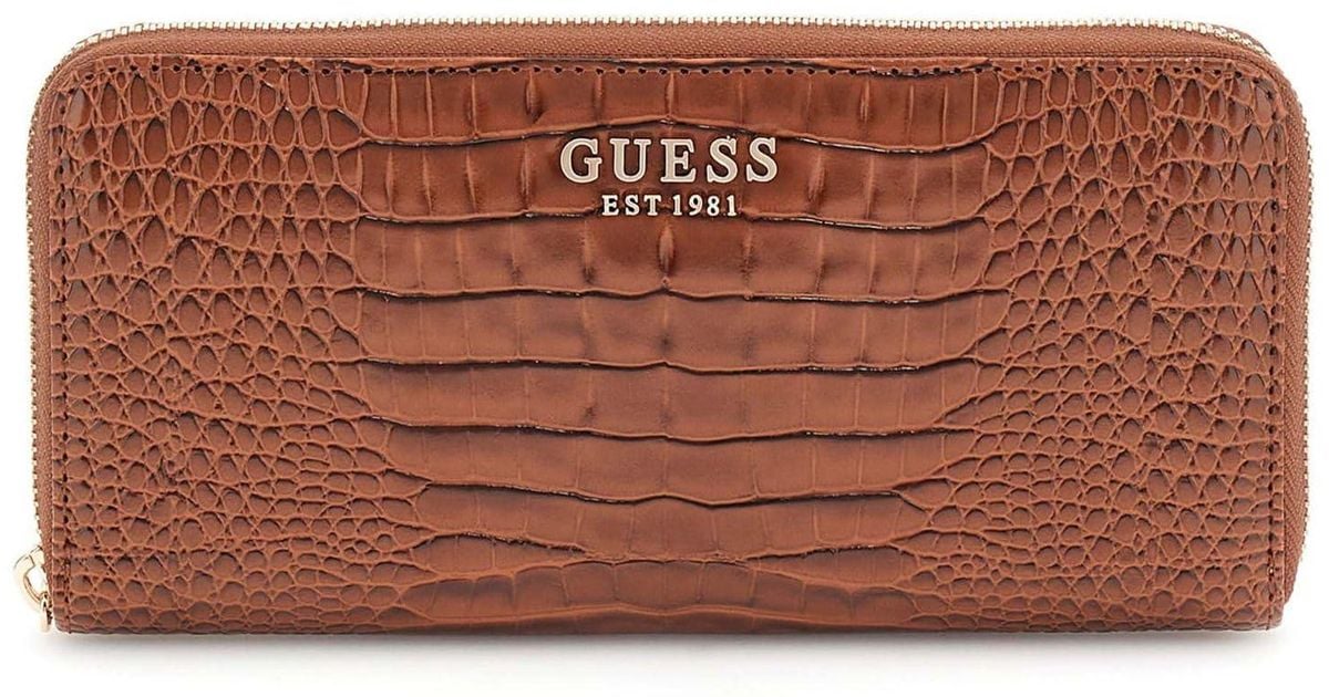 Guess Wallets For Women Guess Brown Monogram Laurel Large Zip