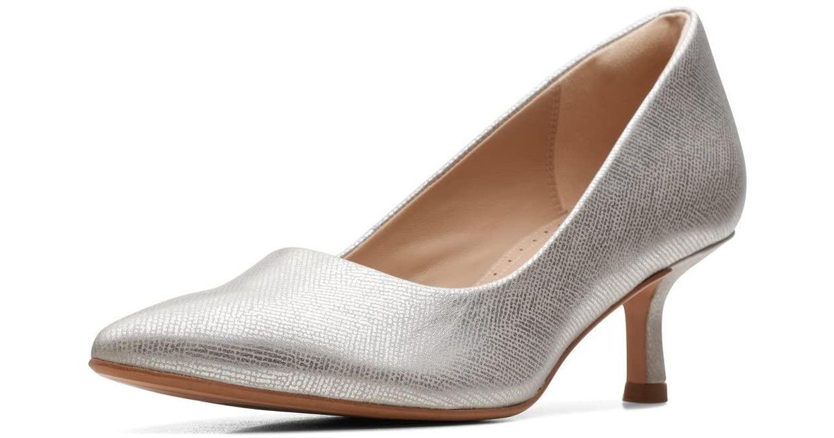 Clarks silver court shoes discount