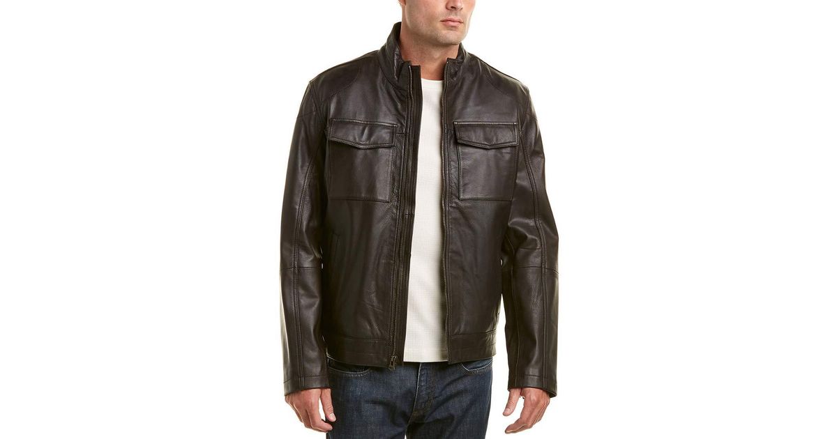Cole Haan Washed Leather Trucker Jacket 