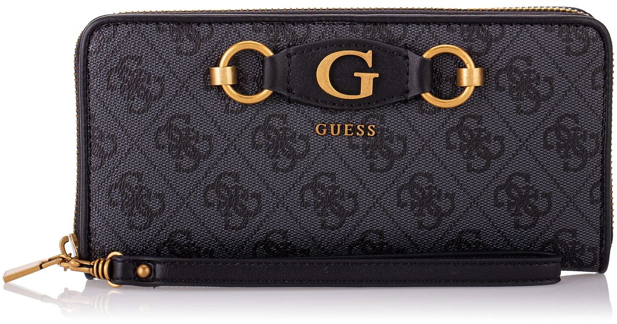 Izzy SLG Large Zip Around Wallet Coal Logo di Guess in Nero | Lyst