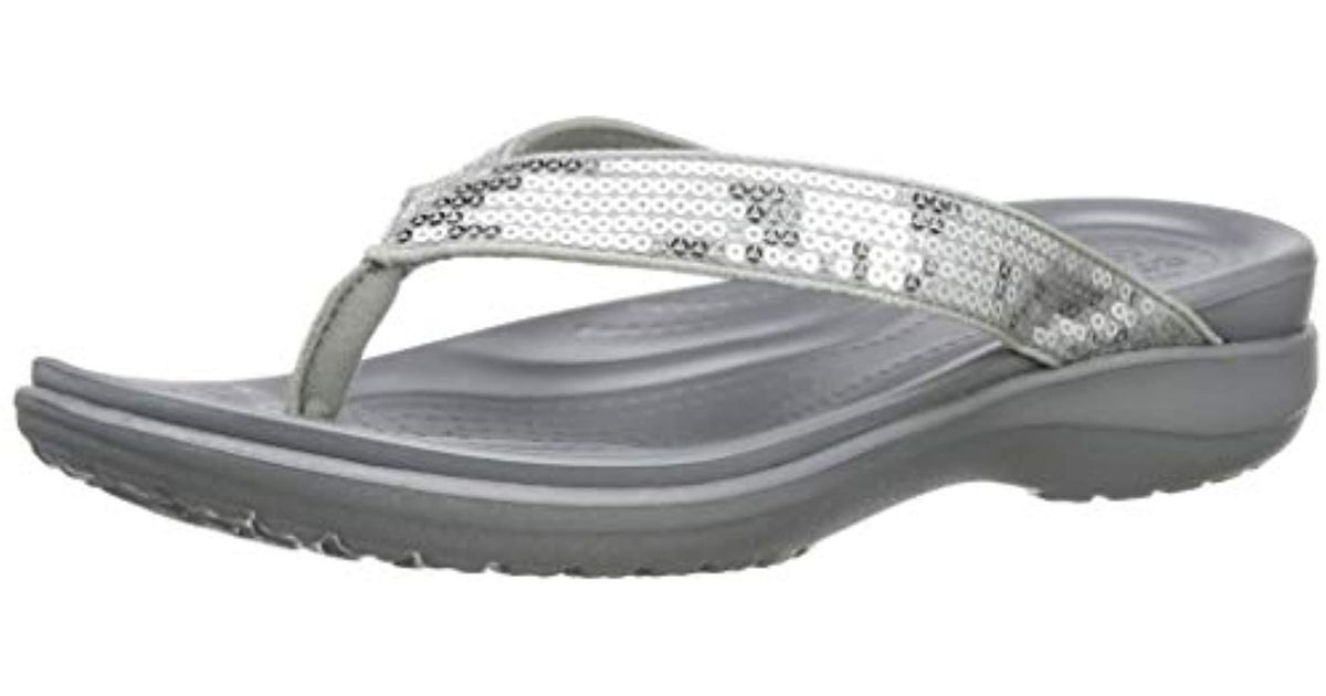 Crocs Capri V Sequin W Flip Flop Silver 5 M Us in Metallic Lyst