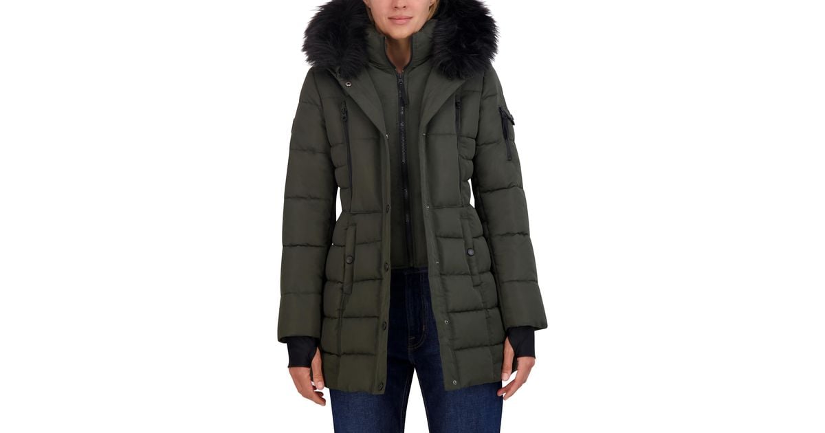 Nautica 3/4 Heavyweight Mist Puffer Jacket in Black Lyst