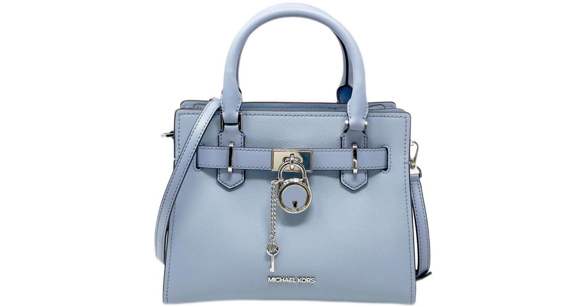 Michael Kors Blue Hamilton Medium Top Zip Satchel Crossbody Pebbled Leather