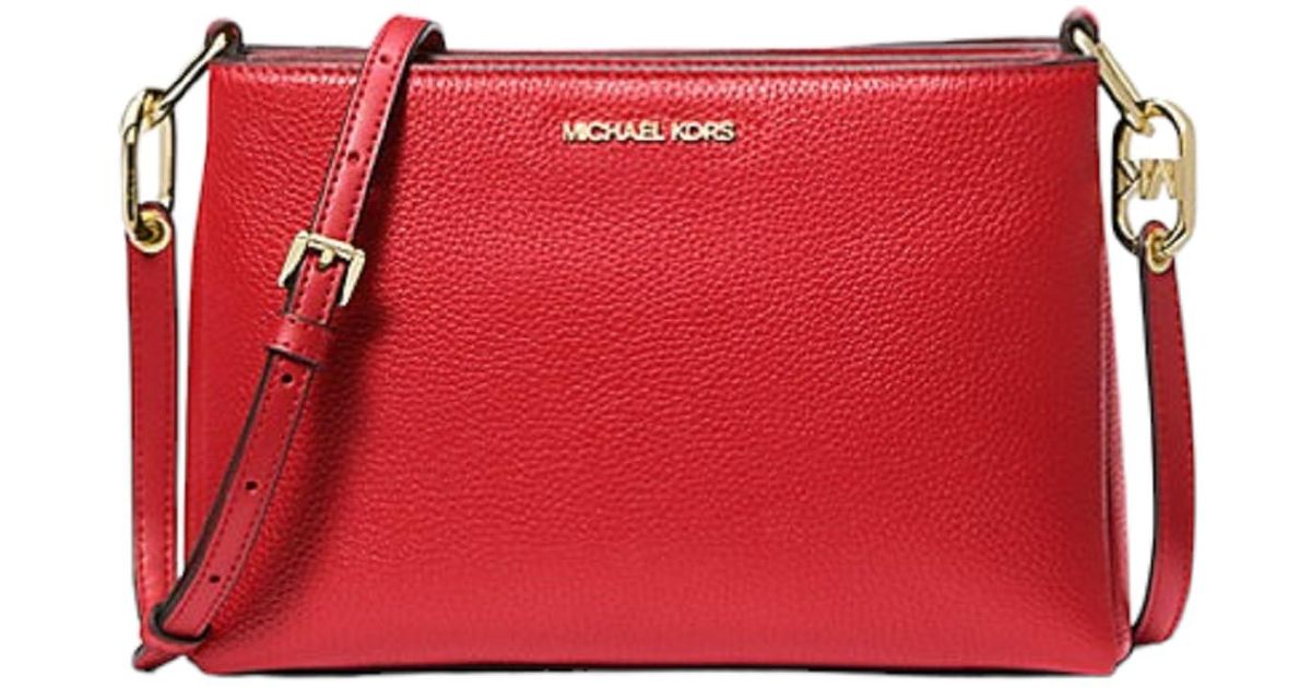 Michael Kors Trisha Medium Pebbled Leather Crossbody Bag in Red