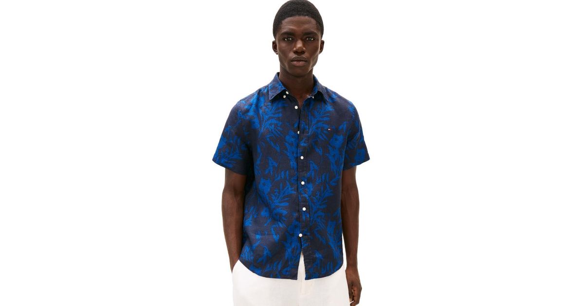 Tommy Hilfiger Short Sleeve Casual Linen Button Down Shirts In