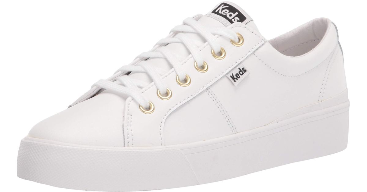 Keds Leather Womens Jump Kick Duo Hidden Wedge Sneaker in White/Gold ...