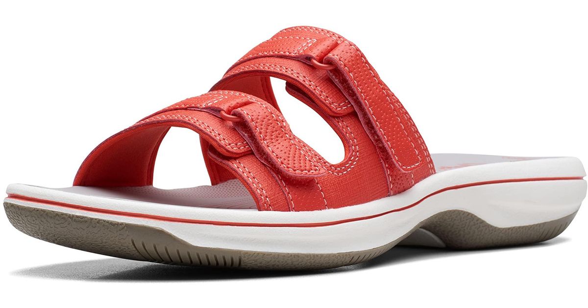 Clarks Breeze Piper Slide Sandals in Red | Lyst
