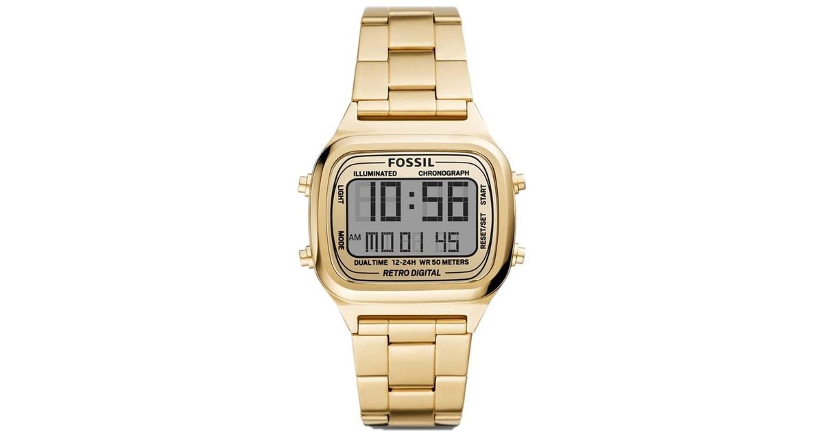 Fossil Retro Digital Digital Quartz Watch With Gold Stainless Steel