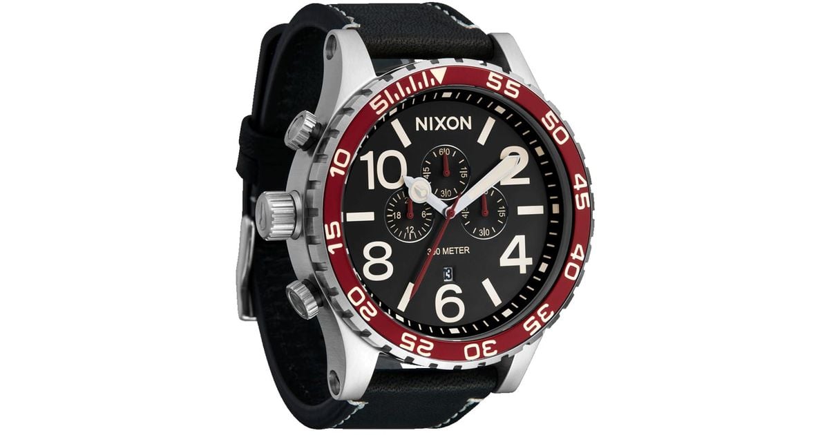 51-30 Chrono Leather Watch, Silver / Black / Cranberry