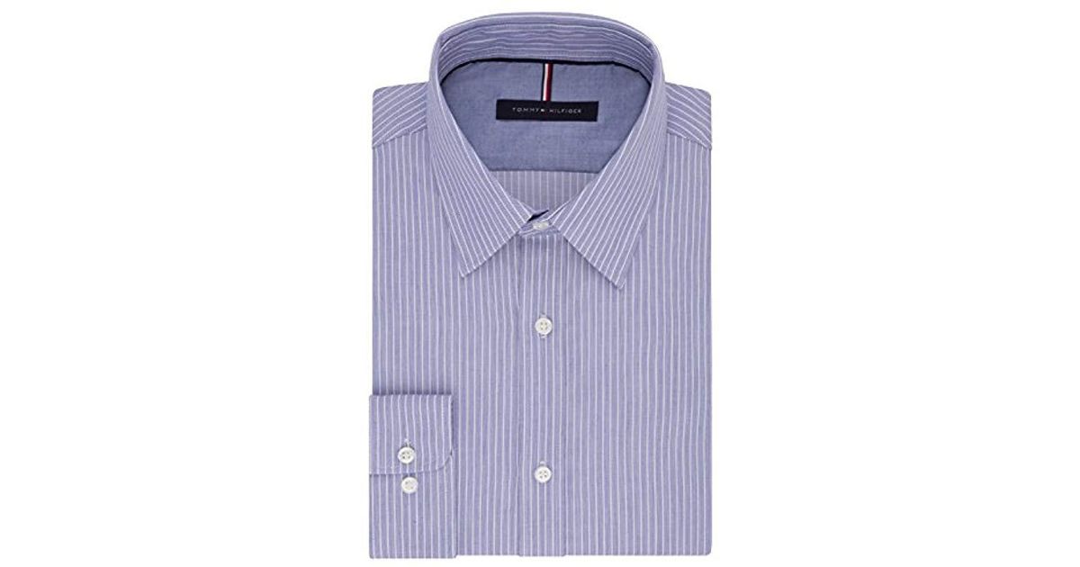 Tommy Hilfiger Mens Non Iron Slim Fit Banker Stripe Point Collar Dress Shirt