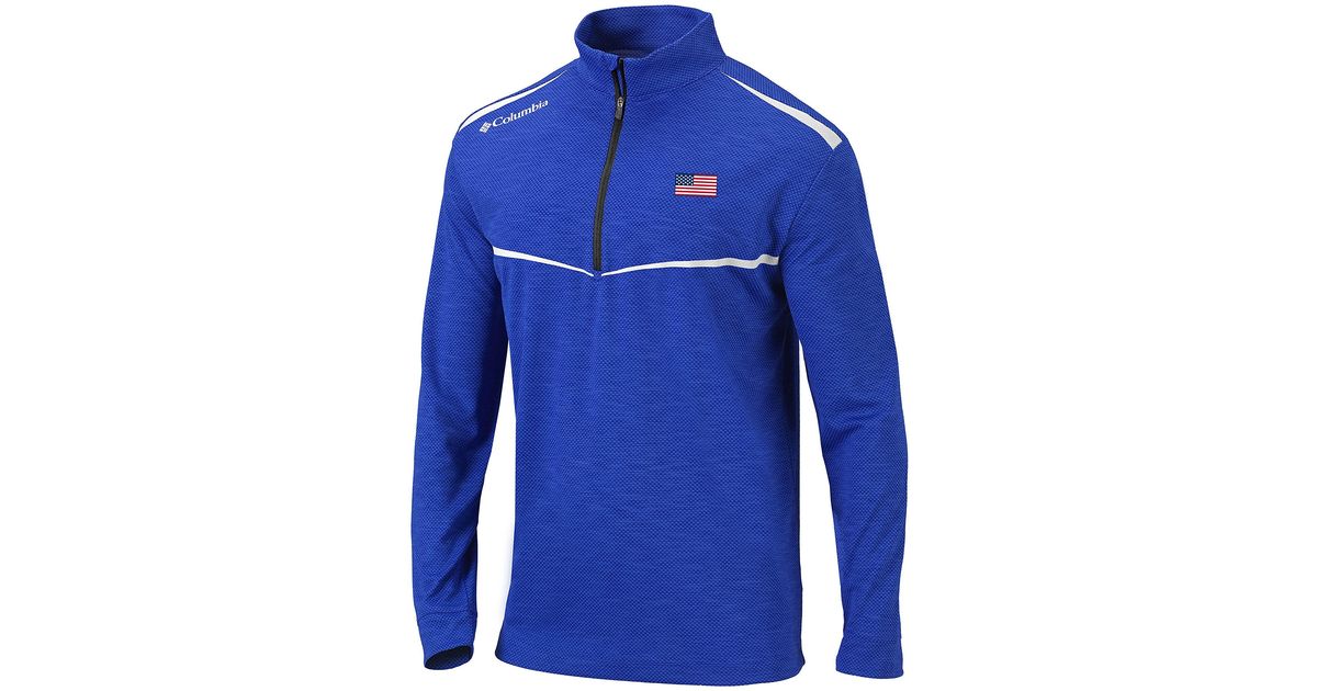 Columbia Golf Omniwick American Flag Logo Scorecard Pullover in Blue