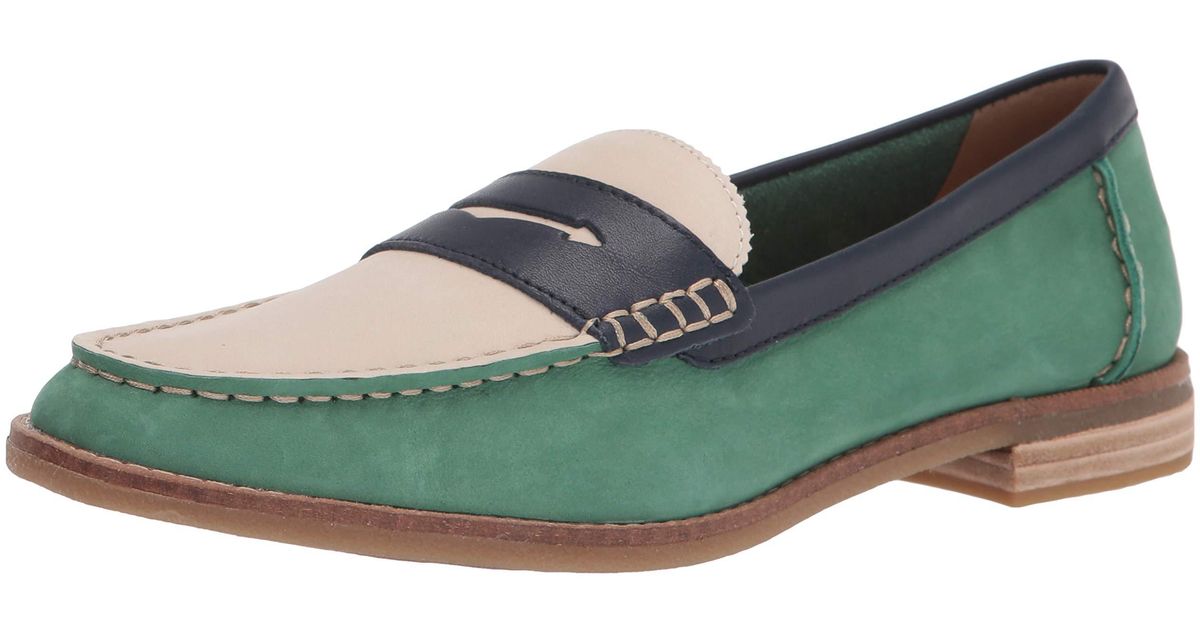Sperry Top-Sider Leather Seaport Tri Tone Penny Loafer in Green/Navy ...