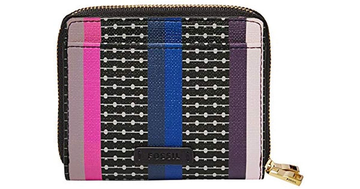FOSSIL Logan RFID Tab Clutch Geldbörse Colorful Stripes Blau Neu