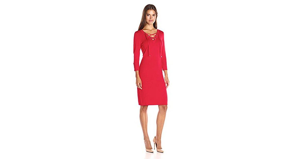 calvin klein red sweater dress