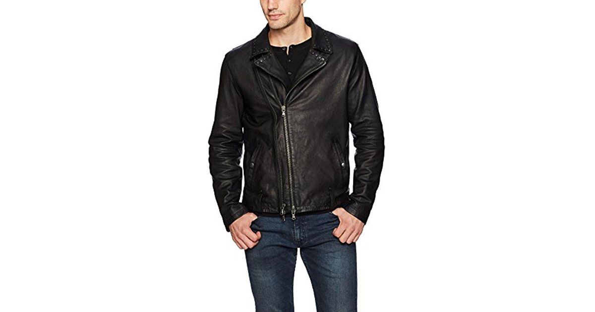 John Varvatos Black Studded Collar Biker Jacket For Men