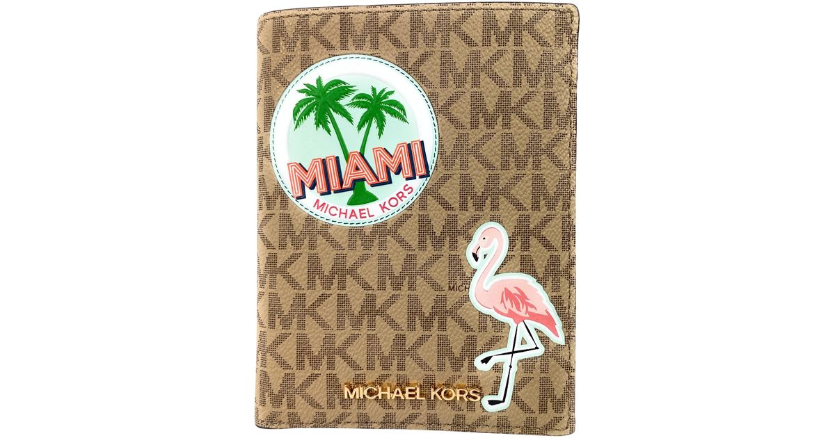 Michael Kors Jet Set Travel Passport Wallet Miami Flamingo in Green