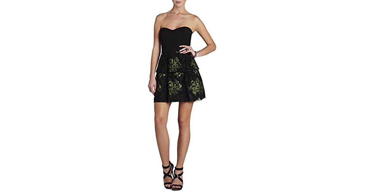 bcbg strapless embroidered lace gown