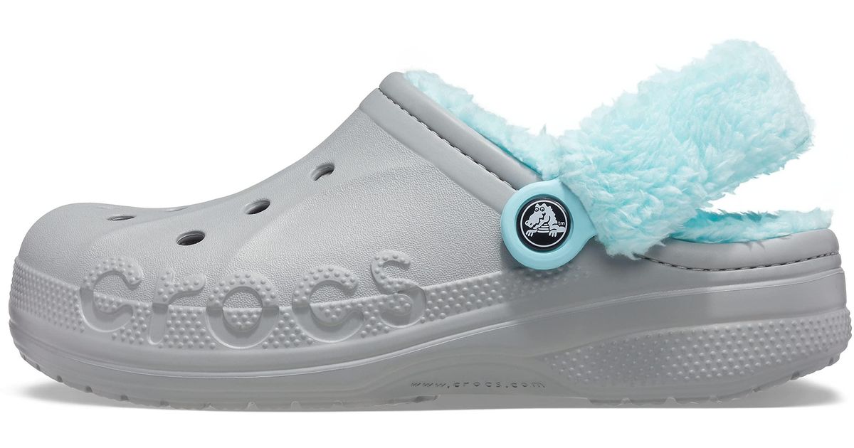Crocs™ And Baya Lined Fuzz Strap Clog in Light Grey/Ice Blue (Black