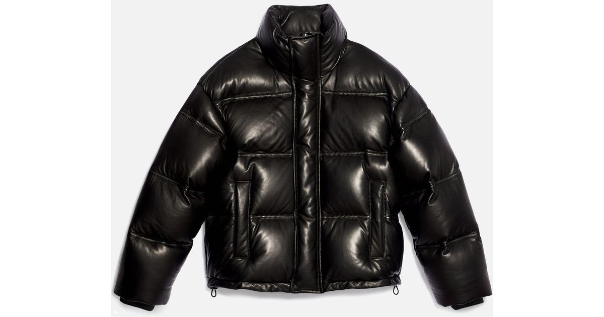 Ami Paris Leather Down Jacket in Black | Lyst