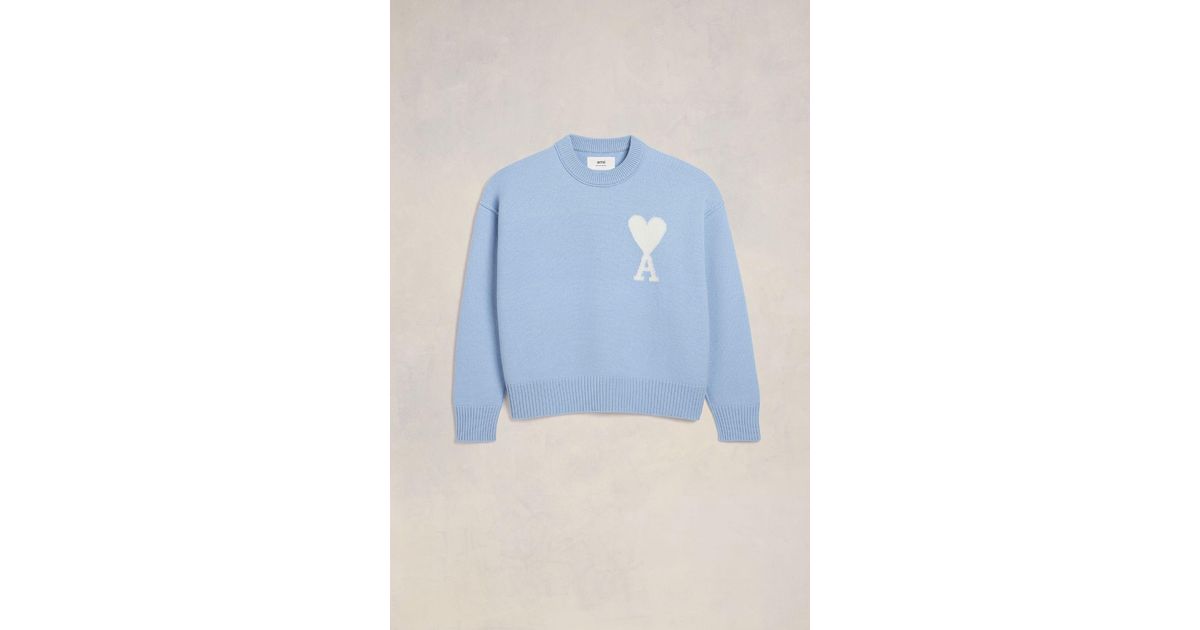 Ami Paris Ami De Coeur Wool Jumper in Blue | Lyst