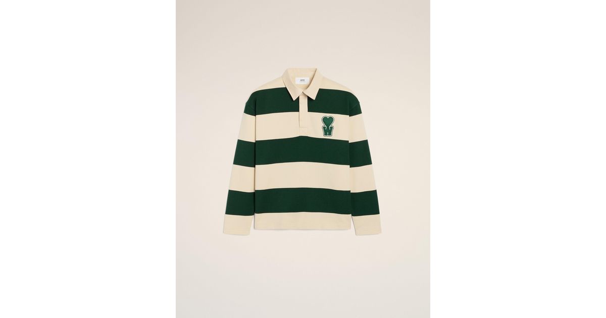 Ami Paris And Cotton Striped Polo With Patch in Green for Men | Lyst