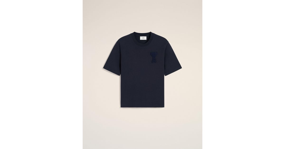 【AMI Paris】ネイビー Ami de Coeur Patch コットン Tシャツ NAVY BLUE Ami de Coeur Patch T-shirt | AMI PARIS