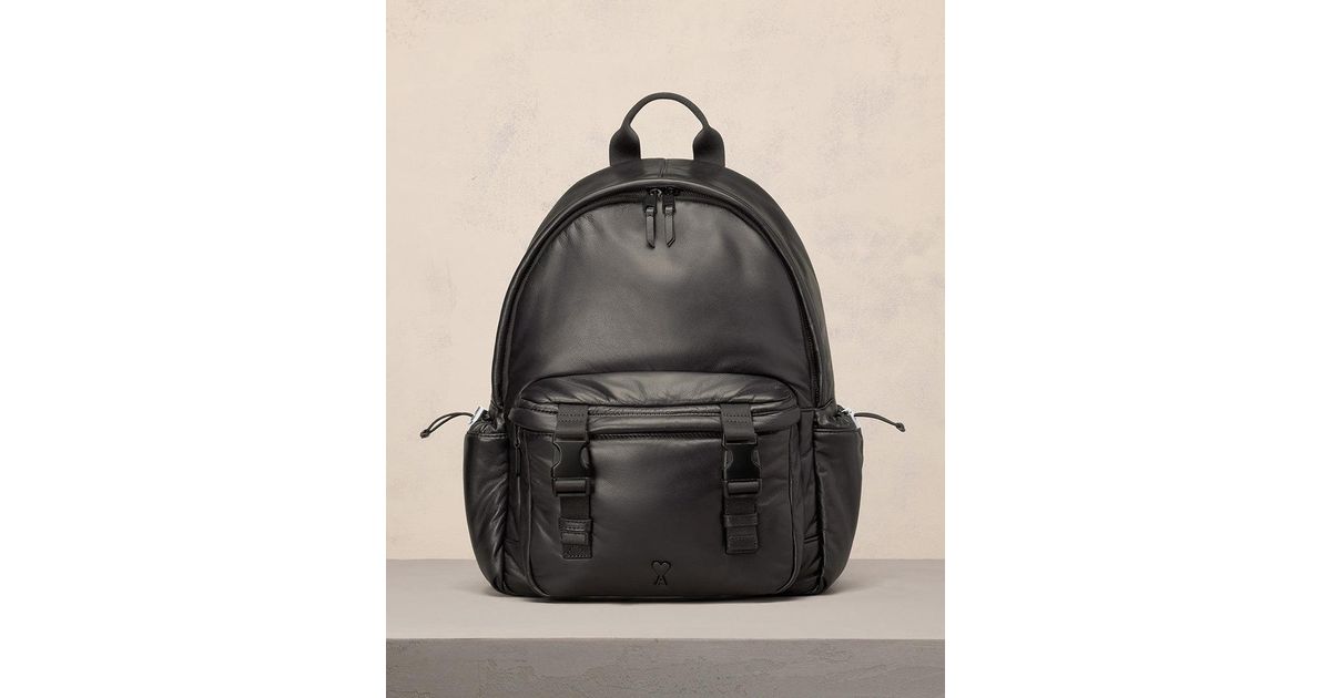 Ami Paris Leather Ami De Coeur Backpack in Gray | Lyst