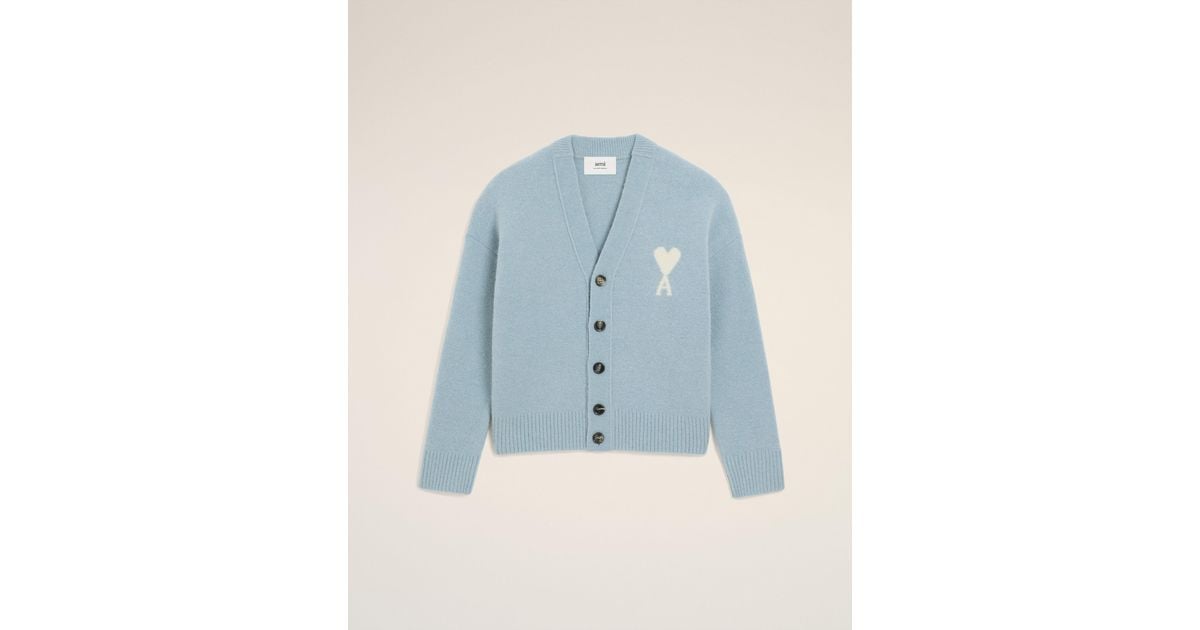 Ami Paris Alpaca Ami De Coeur Cardigan in Blue | Lyst