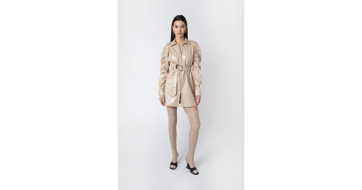 Amy Lynn Bia Beige Faux Leather Zip Up Dress in Natural | Lyst