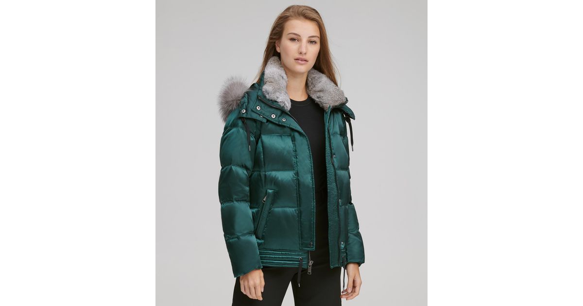 andrew marc lillie rabbit & fox fur trim down coat