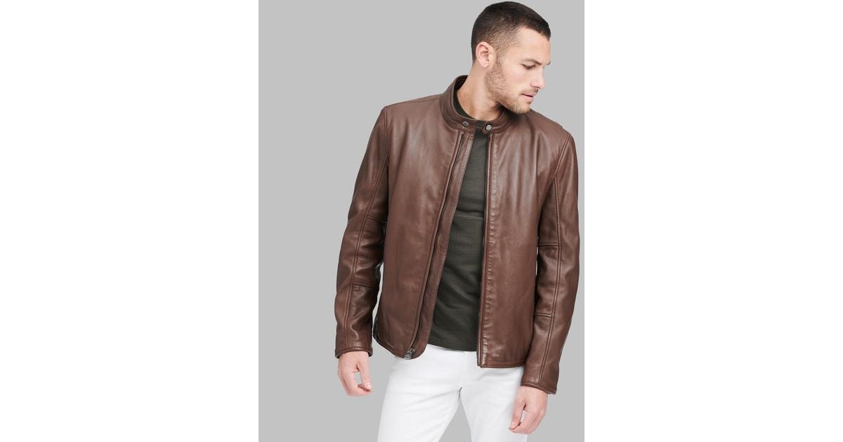 Andrew Marc Brown Horace Classic Leather Moto Jacket For Men