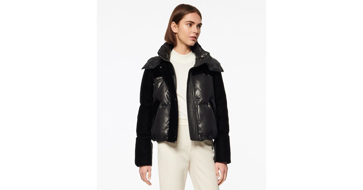 Andrew Marc Vega Velvet Mix Media Down Puffer in Black Lyst