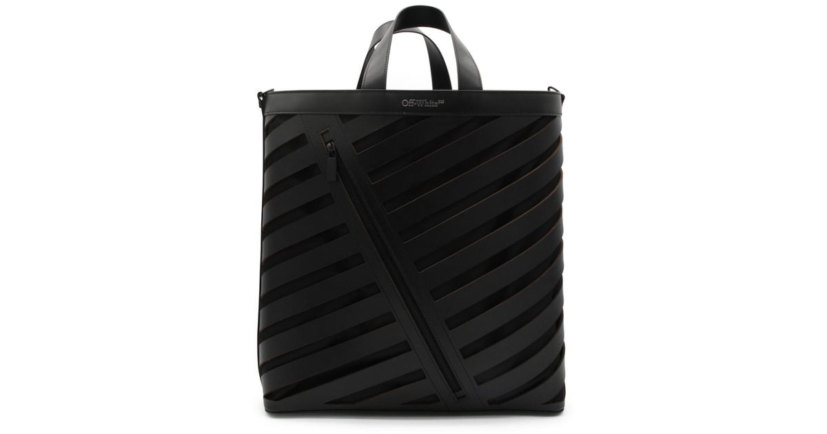 Off White Diag Cut-Out Leather Tote Bag - Black