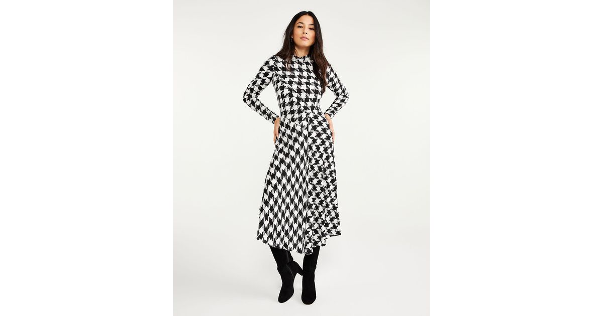 Ann Taylor Houndstooth Mock Neck Midi 