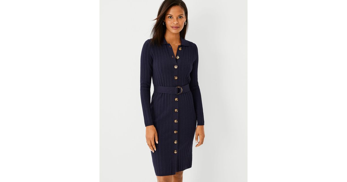 Ann Taylor Button Front Belted Sweater 